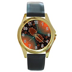 Elegant Delight Round Leather Watch (gold Rim)  by OCDesignss