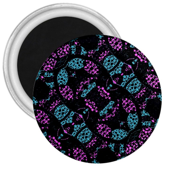 Ornate Dark Pattern  3  Button Magnet