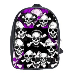 Purple Haze Skull And Crossbones  School Bag (large) by OCDesignss