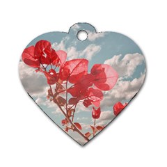 Flowers In The Sky Dog Tag Heart (one Sided)  by dflcprints