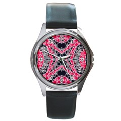 Black Widow  Round Leather Watch (silver Rim) by OCDesignss