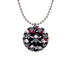 Pink Skull Bling Button Necklace by OCDesignss