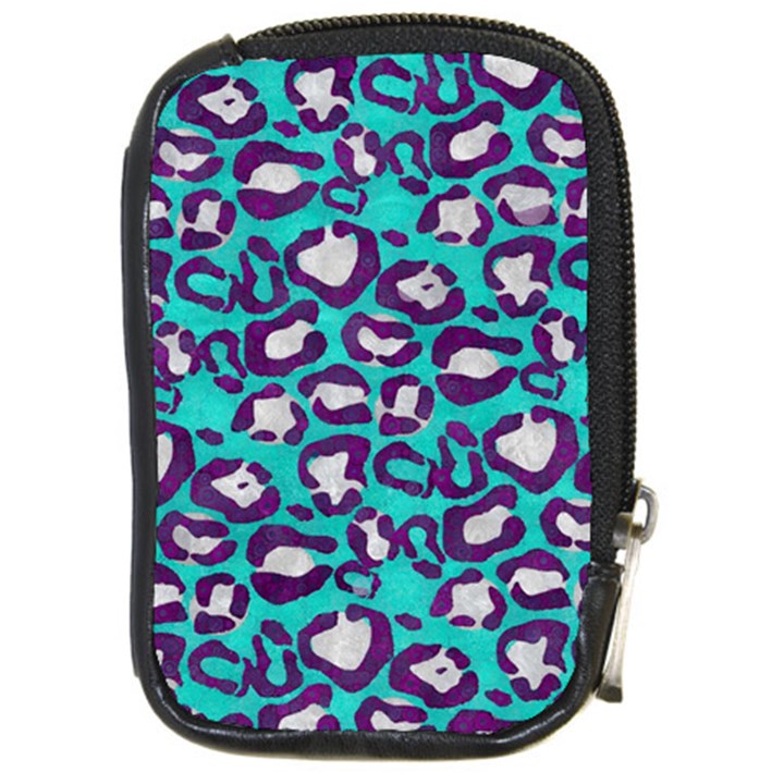 Turquoise Cheetah Compact Camera Leather Case