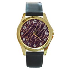 Lavender Gold Zebra  Round Leather Watch (gold Rim)  by OCDesignss