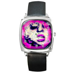 Lady With A Attitude  Square Leather Watch by OCDesignss