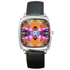 Abstract Flower Square Leather Watch by icarusismartdesigns