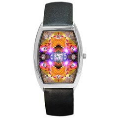 Abstract Flower Tonneau Leather Watch by icarusismartdesigns