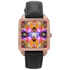 Abstract Flower Rose Gold Leather Watch  by icarusismartdesigns