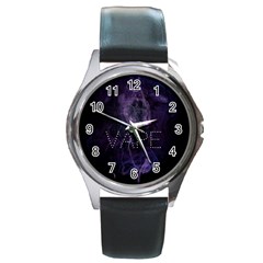 Vape Purple Smoke  Round Leather Watch (silver Rim) by OCDesignss