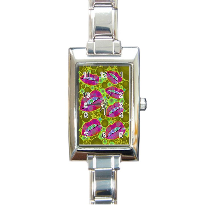 Sassy Lips Bubbles  Rectangular Italian Charm Watch