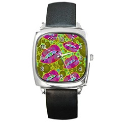 Sassy Lips Bubbles  Square Leather Watch by OCDesignss