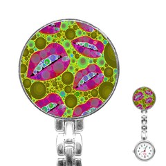 Sassy Lips Bubbles  Stainless Steel Nurses Watch by OCDesignss