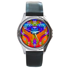 Lava Creature Round Leather Watch (silver Rim) by icarusismartdesigns