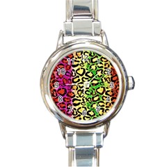 Rainbow Cheetah Abstract Round Italian Charm Watch by OCDesignss