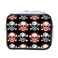 Red Black Skull Polkadots  Mini Travel Toiletry Bag (one Side) by OCDesignss