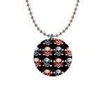 Red Black Skull Polkadots  Button Necklace Front