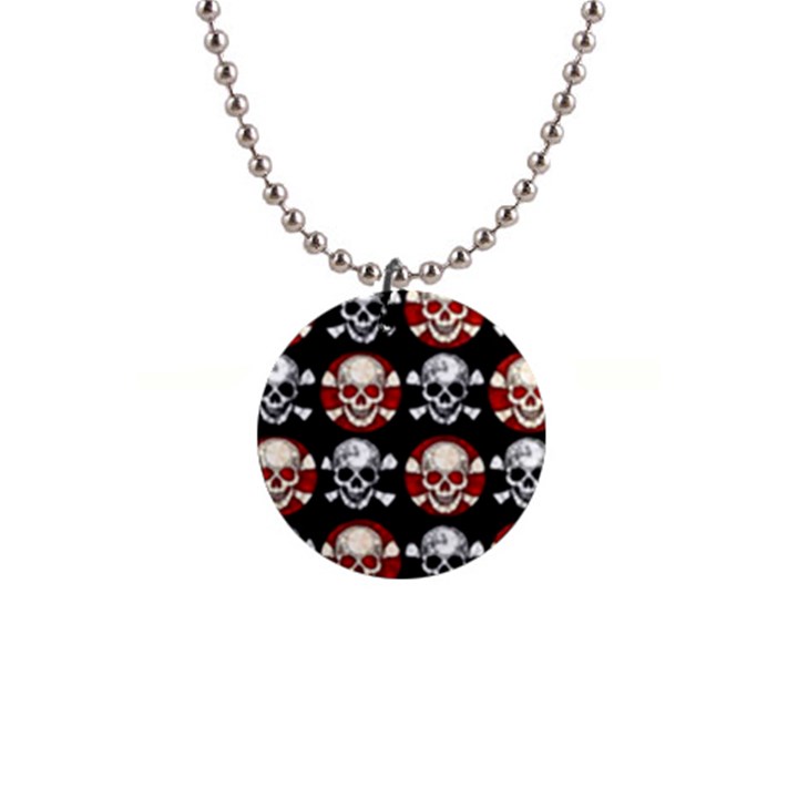 Red Black Skull Polkadots  Button Necklace