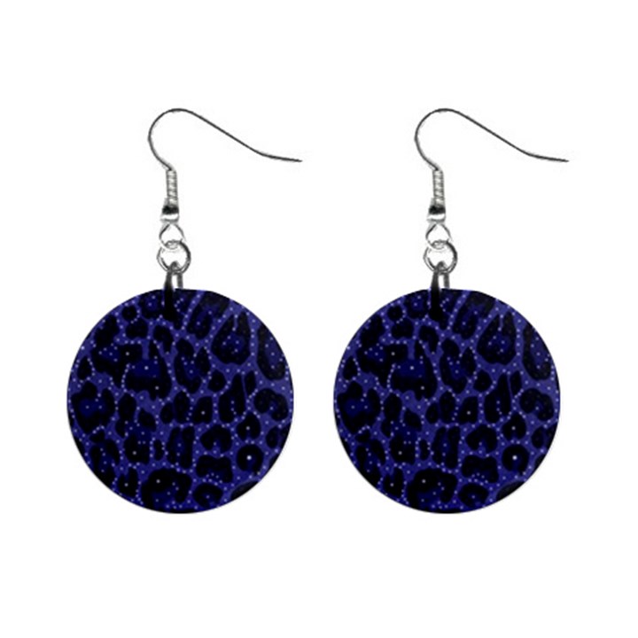 Blue Leapord Bling Mini Button Earrings