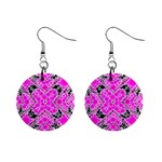 Bling Pink Black Kieledescope  Mini Button Earrings Front