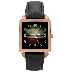 Dark Empty Road Rose Gold Leather Watch  by dflcprints