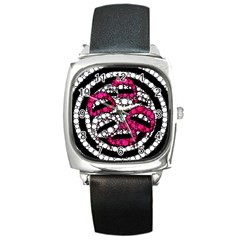 Bling Lips  Square Leather Watch by OCDesignss