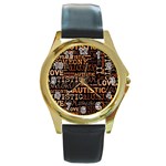 I Love Someone Autistic  Round Leather Watch (Gold Rim)  Front