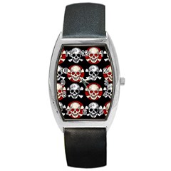 Red Black Skull Polkadots  Tonneau Leather Watch by OCDesignss