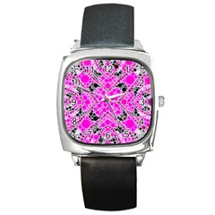 Bling Pink Black Kieledescope  Square Leather Watch by OCDesignss