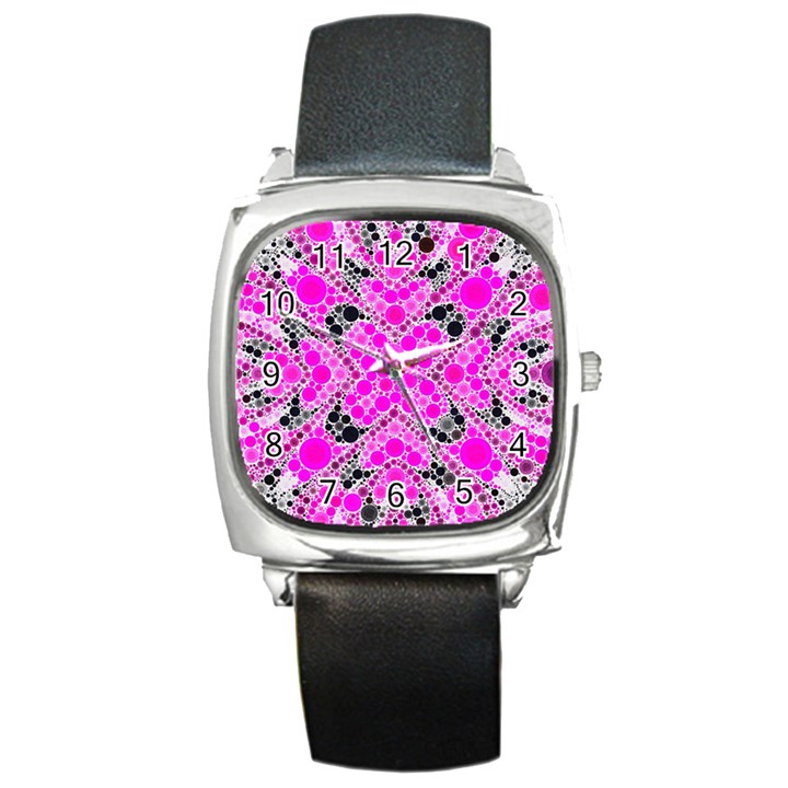 Bling Pink Black Kieledescope  Square Leather Watch