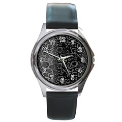 Black Cheetah Abstract Round Leather Watch (silver Rim) by OCDesignss