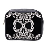 Metal Texture Silver Skulls  Mini Travel Toiletry Bag (Two Sides) Front