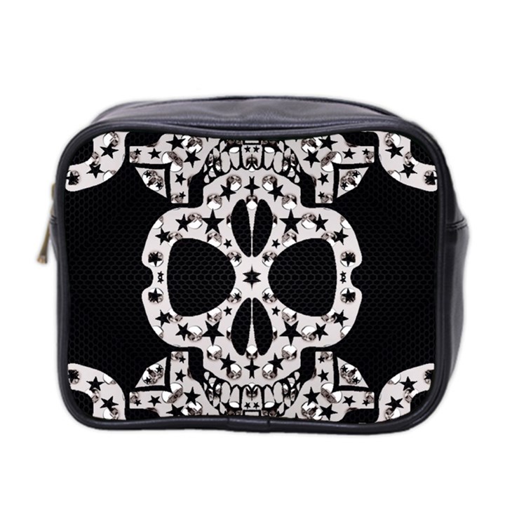 Metal Texture Silver Skulls  Mini Travel Toiletry Bag (Two Sides)