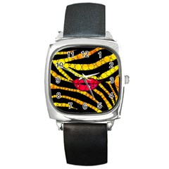 Mouthy Zebra  Square Leather Watch