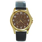 Perculated Snake  Round Leather Watch (Gold Rim)  Front