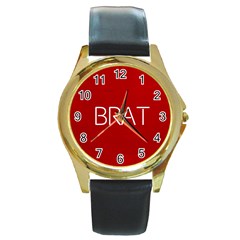 Brat Red Round Leather Watch (gold Rim)  by OCDesignss