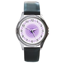 Mandala Round Leather Watch (silver Rim) by Siebenhuehner