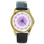 Mandala Round Leather Watch (Gold Rim)  Front