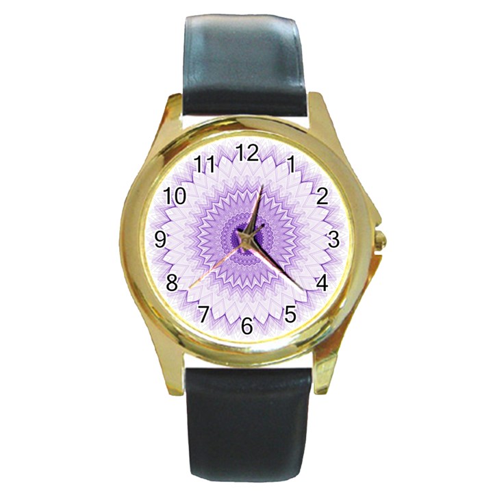 Mandala Round Leather Watch (Gold Rim) 