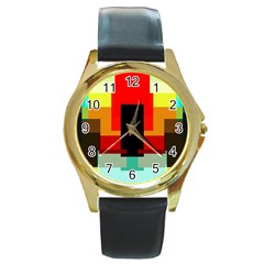 Pattern Round Leather Watch (gold Rim)  by Siebenhuehner