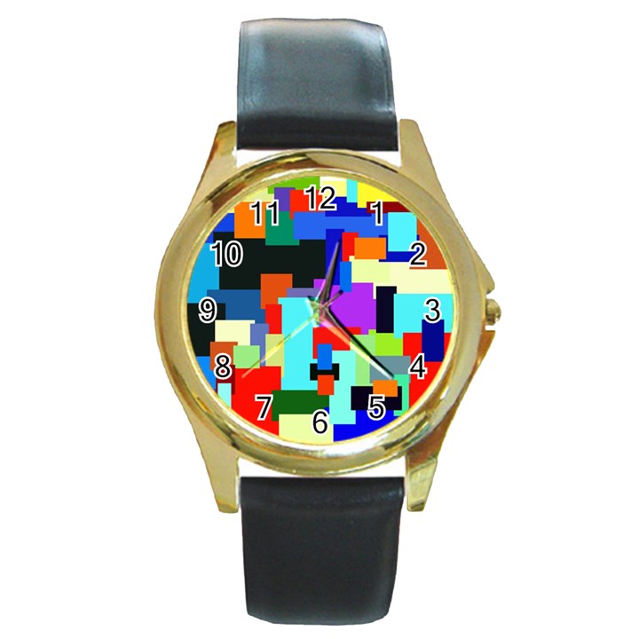 Pattern Round Leather Watch (Gold Rim) 