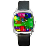 Pattern Square Leather Watch Front