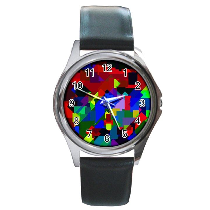 Pattern Round Leather Watch (Silver Rim)