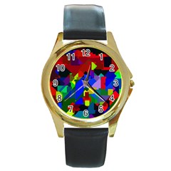 Pattern Round Leather Watch (gold Rim)  by Siebenhuehner