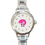 All Brains Leather  Round Italian Charm Watch Front