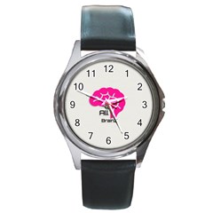 All Brains Leather  Round Leather Watch (silver Rim) by OCDesignss