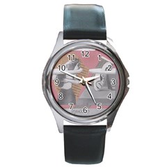 Marushka Round Leather Watch (silver Rim) by KnutVanBrijs