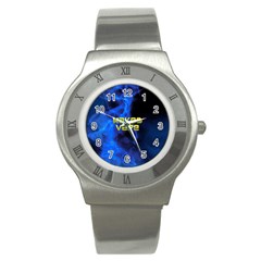 Wake&vape Blue Smoke  Stainless Steel Watch (slim) by OCDesignss