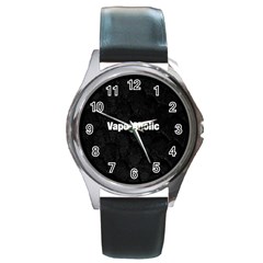 Vape Aholic Blk Snake  Round Leather Watch (silver Rim) by OCDesignss