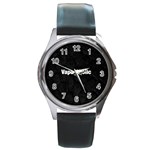 Vape Aholic Blk Snake  Round Leather Watch (Silver Rim) Front