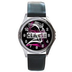 Classy Chics Vape Pink Smoke  Round Leather Watch (silver Rim) by OCDesignss